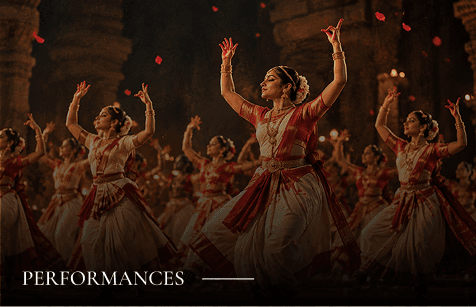Performances: a group of dancers performing a traditional dance